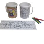 Passover - 2 Plastic 8 oz. Mugs with 1 Color and 4 Coloring b/w Inserts with Crayons