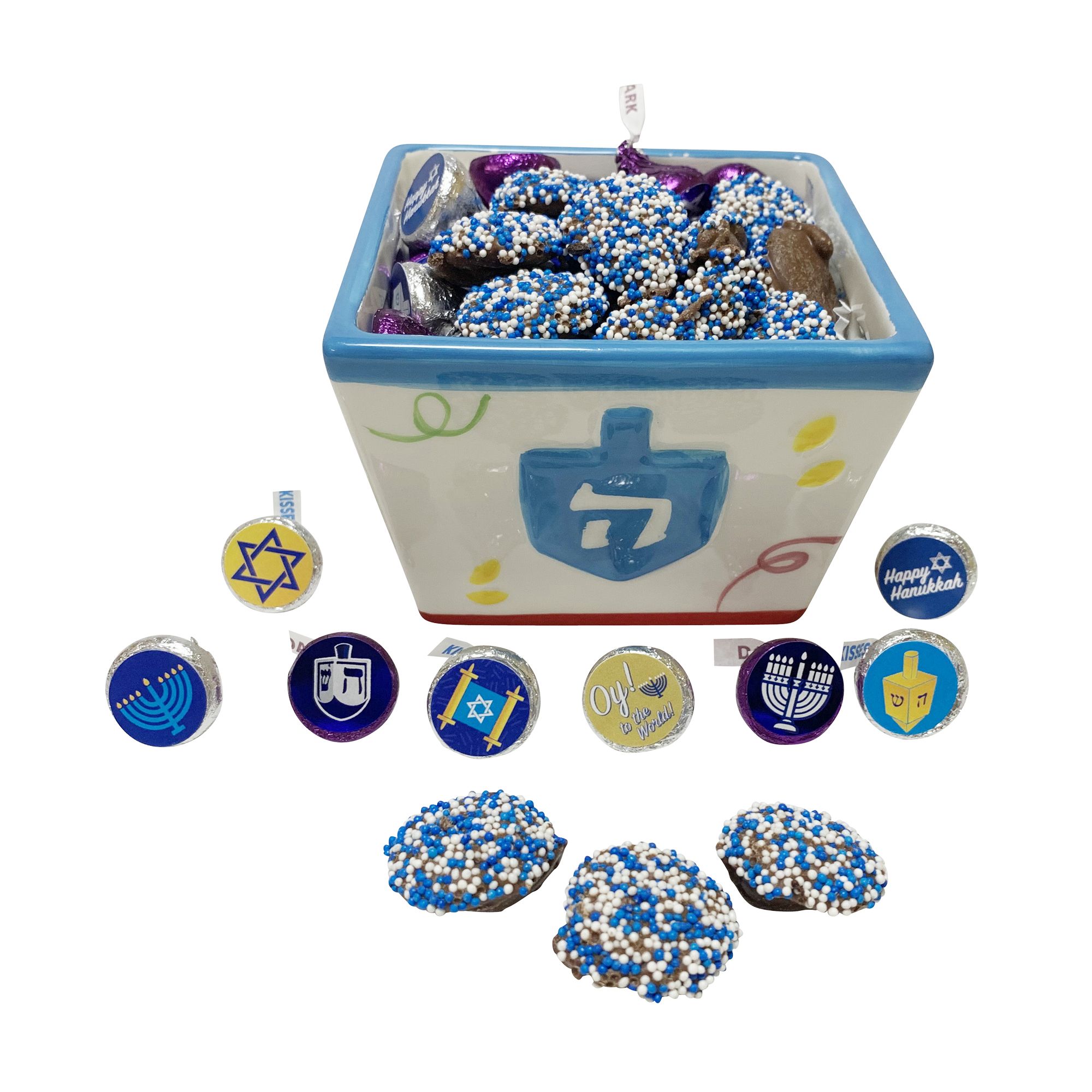 Hanukkah Candy Dish | DREIDEL CANDY DISH WITH CHOCOLATES | Toy Vey Toys